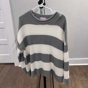 Pink Lily - Grey and White Striped Sweater